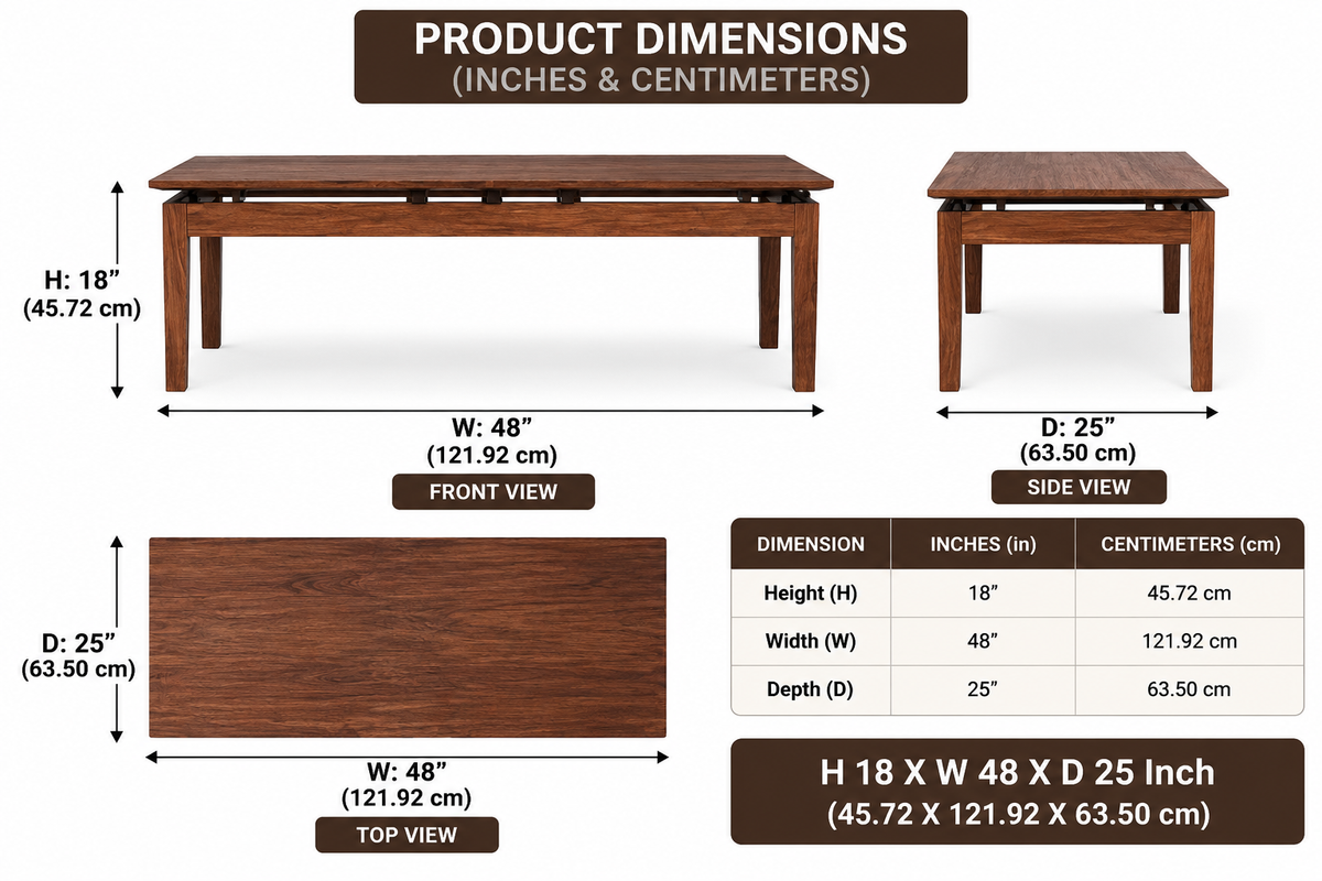 Solid Wood Square Coffee Table with Floating Top