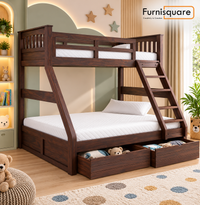 Wooden Loft Bunk Bed with Double Bed & Storage Drawers