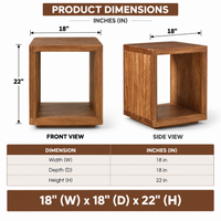 Wooden Cube Side Table with Open Storage | Solid Wood End Table