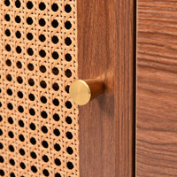 Solid Wood Rattan Sideboard Cabinet for Living Room in Walnut Finish