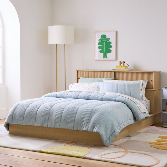 Wooden Queen Size Bed with Storage & Headboard
