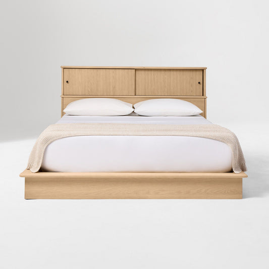 Wooden Queen Size Bed with Storage & Headboard