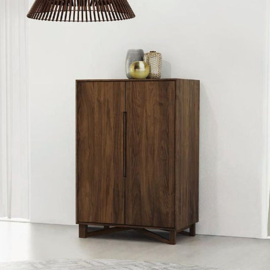 Wooden Bar Cabinet for Wine Bottle and Glass Storage in Walnut Finish