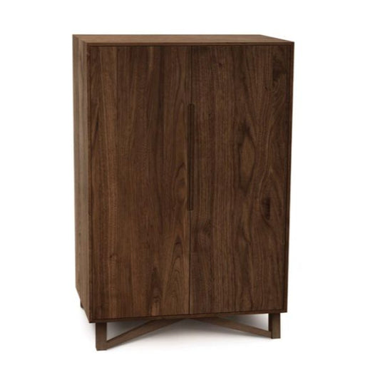 Wooden Bar Cabinet for Wine Bottle and Glass Storage in Walnut Finish