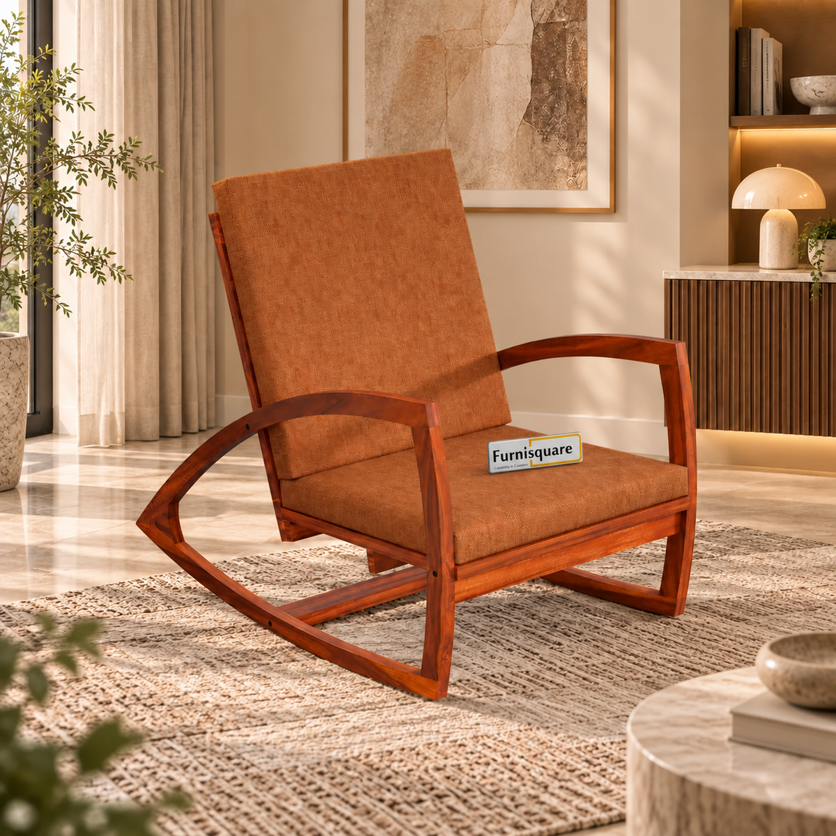 Solid Wood Rocking Arm Rest Chair for Living Room
