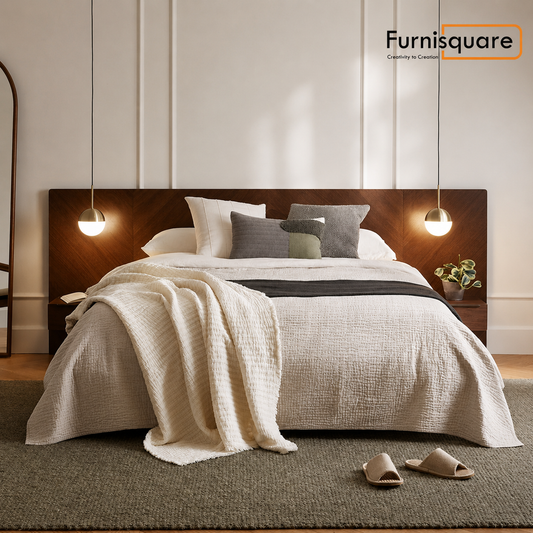 Wooden King Size Bed with Headboard in Walnut Finish