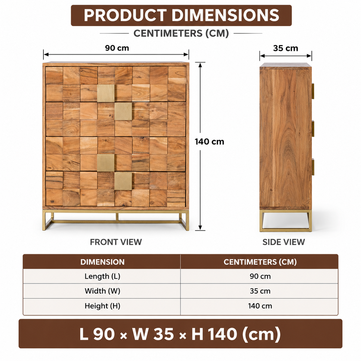 Solid Wood Chest of Drawer for Living Room in Natural Finish