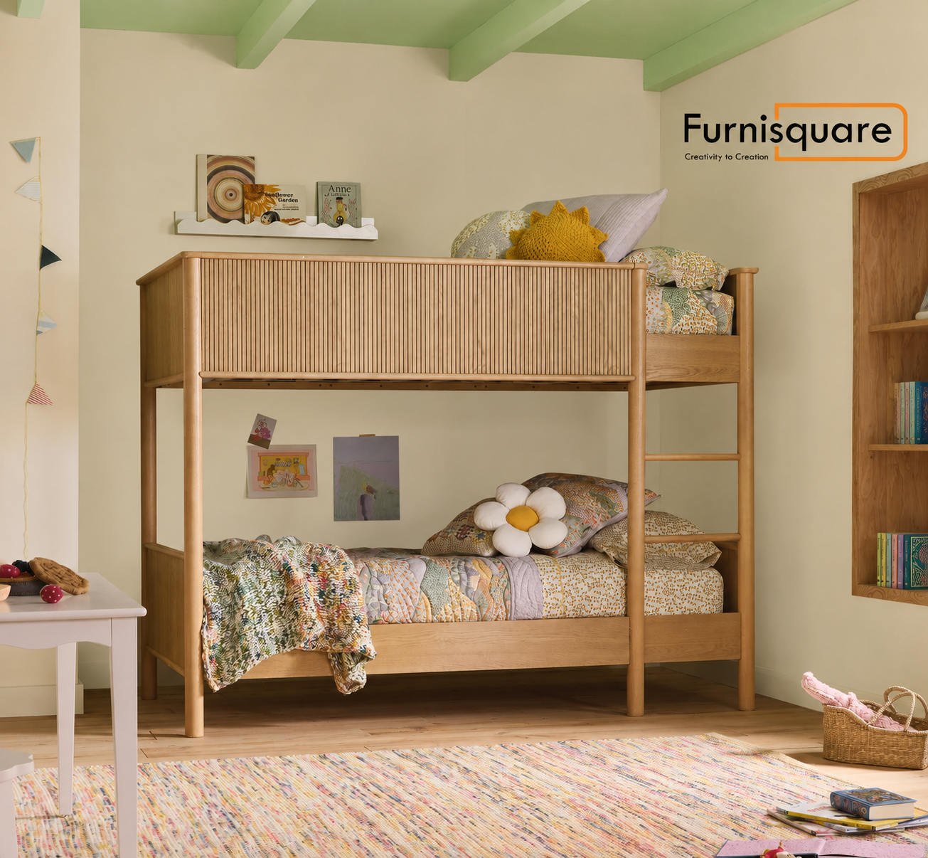 Solid Wood Bunk Bed for Kid's Bedroom