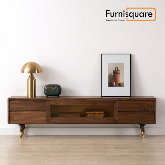 Wooden TV Cabinet in Black Walnut Finish for Entertainment Space