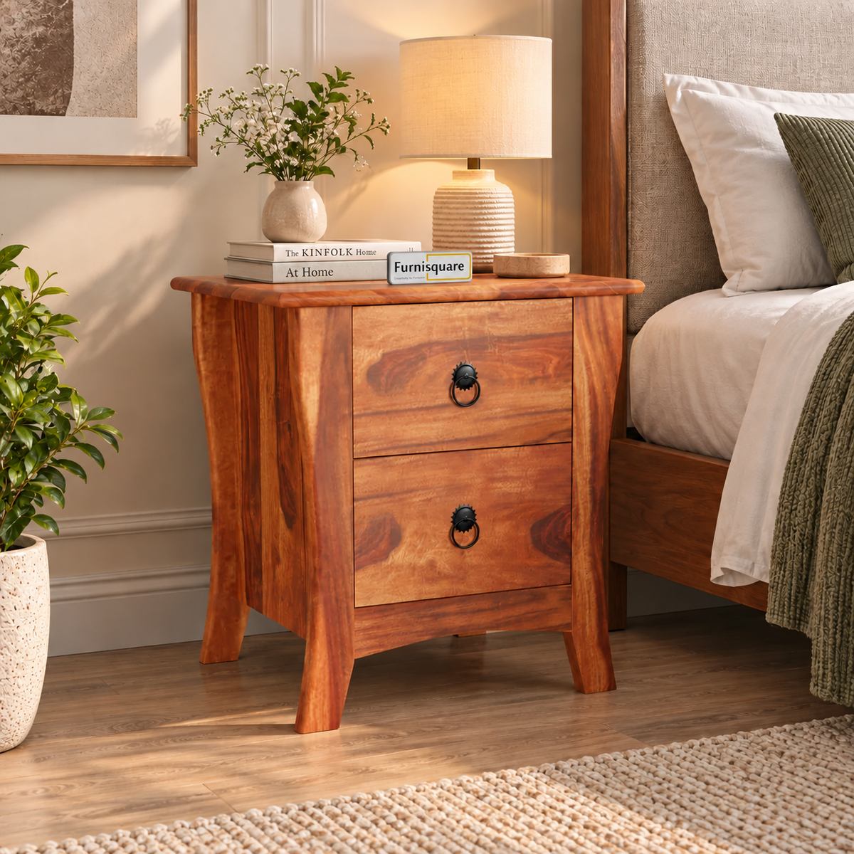 Wooden Bed Side Table with Drawers for Bedroom