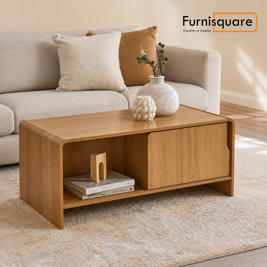 Wooden Coffee Table with Cabinet Storage for Living Room