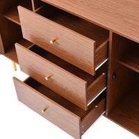 Solid Wood Rattan Sideboard Cabinet for Living Room in Walnut Finish