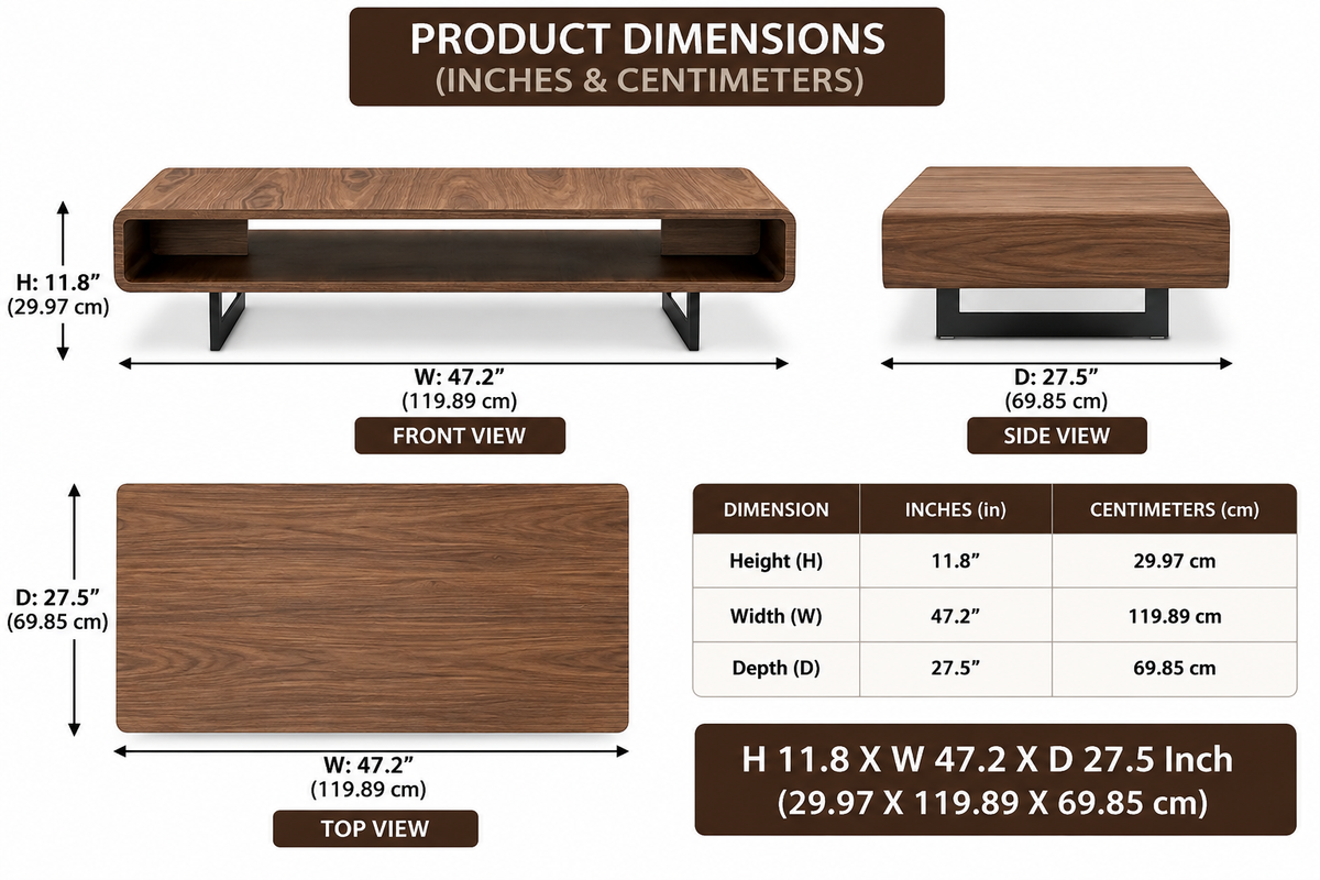 Wooden Coffee Table with Open Shelf in Walnut Finish