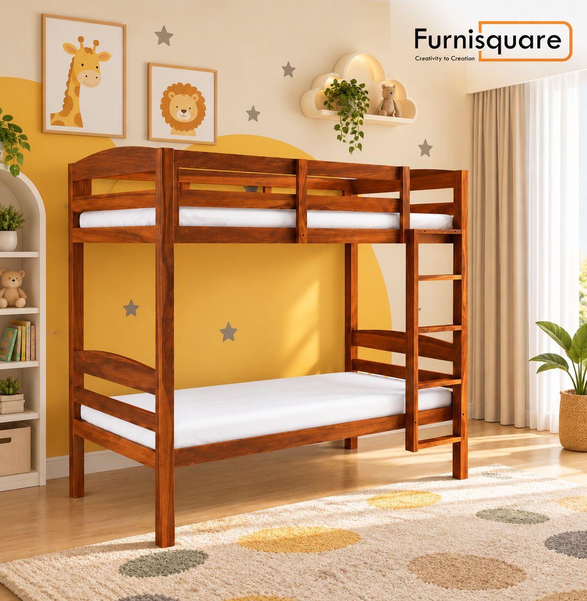 Solid Sheesham Wood Bunk Bed with Ladder