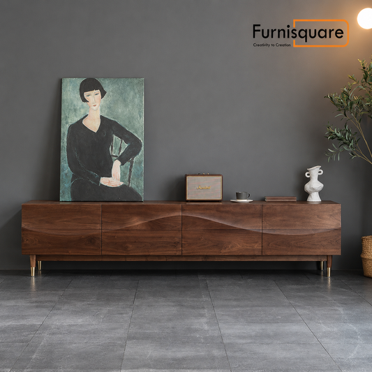 Solid Wood TV Cabinet in Walnut Finish for Entertainment Space
