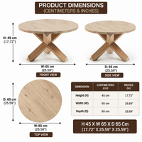 Wooden Round Coffee Table with Geometric Pedestal Base
