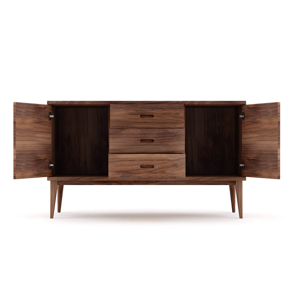 Solid Wood Sideboard with Integrated Pulls & Tapered Legs
