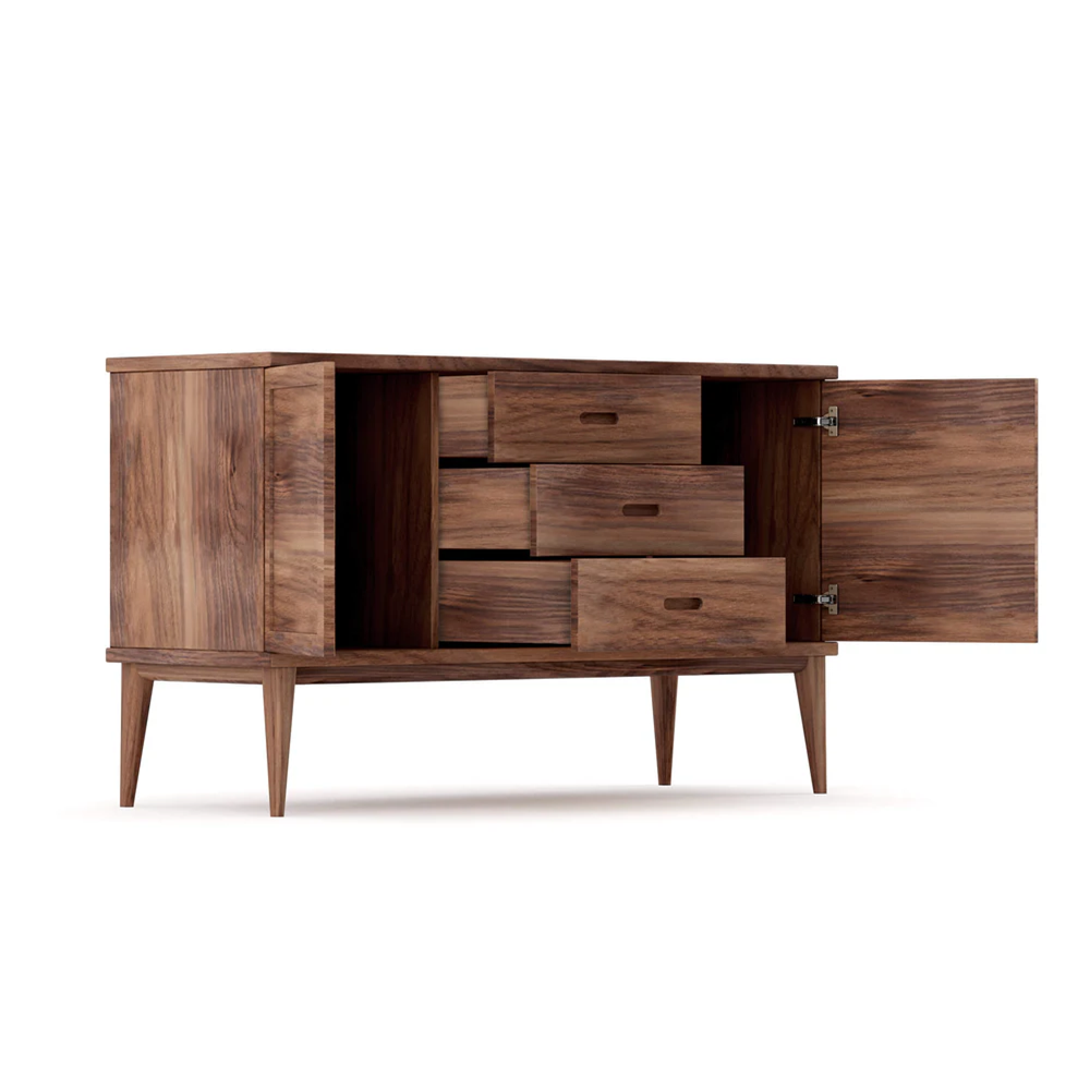 Solid Wood Sideboard with Integrated Pulls & Tapered Legs