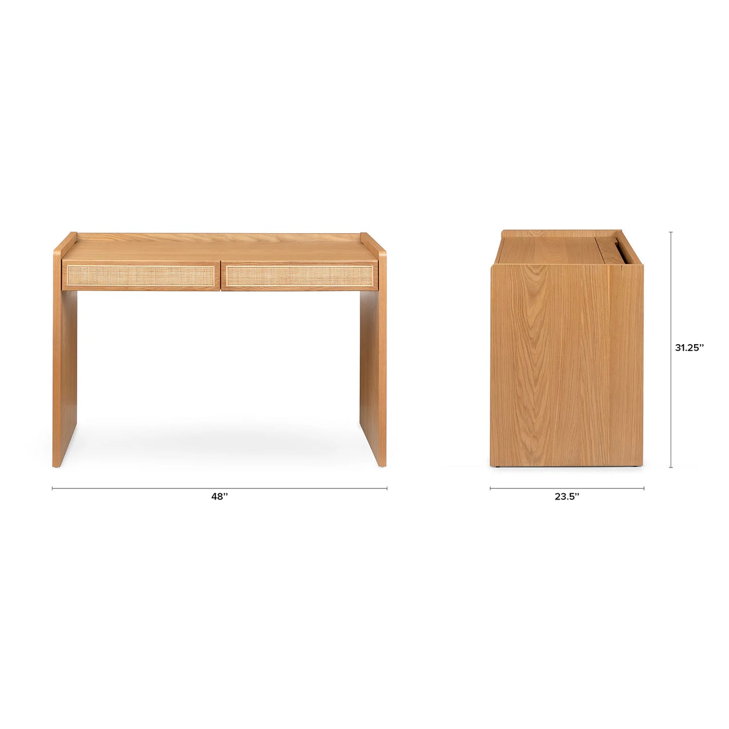 Wooden Study Table with Storage in Rattan Design