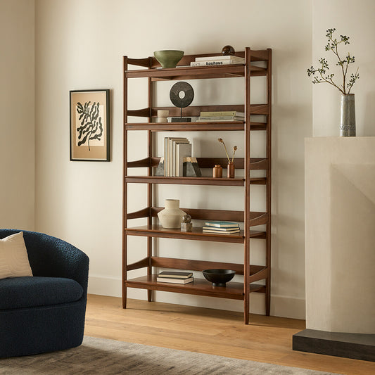 Wooden Bookshelf with Tapered Sides for Living Room