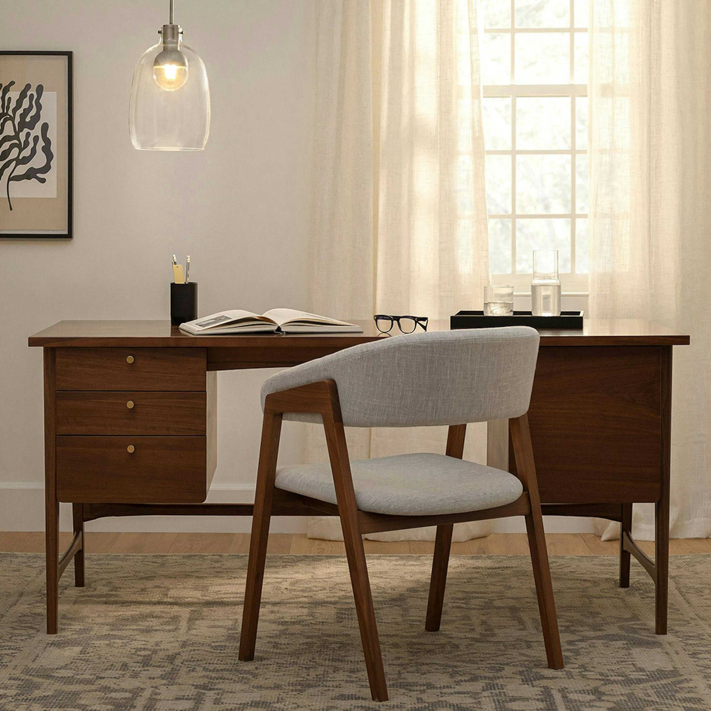 Wooden Writing Desk with Multiple Drawers