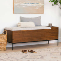 Wooden Storage Bench with Upholstered Seat