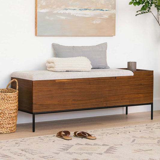 Wooden Storage Bench with Upholstered Seat