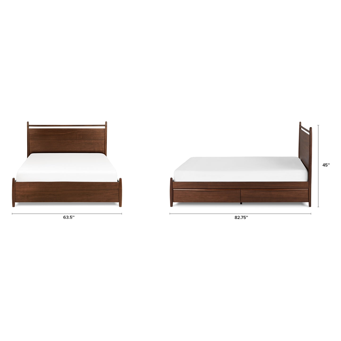 Solid Wood Queen Size Bed with Storage Drawers in Walnut Finish