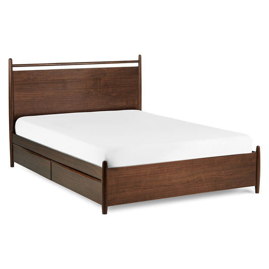 Solid Wood Queen Size Bed with Storage Drawers in Walnut Finish