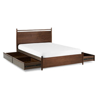 Solid Wood Queen Size Bed with Storage Drawers in Walnut Finish
