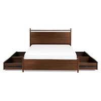 Solid Wood Queen Size Bed with Storage Drawers in Walnut Finish