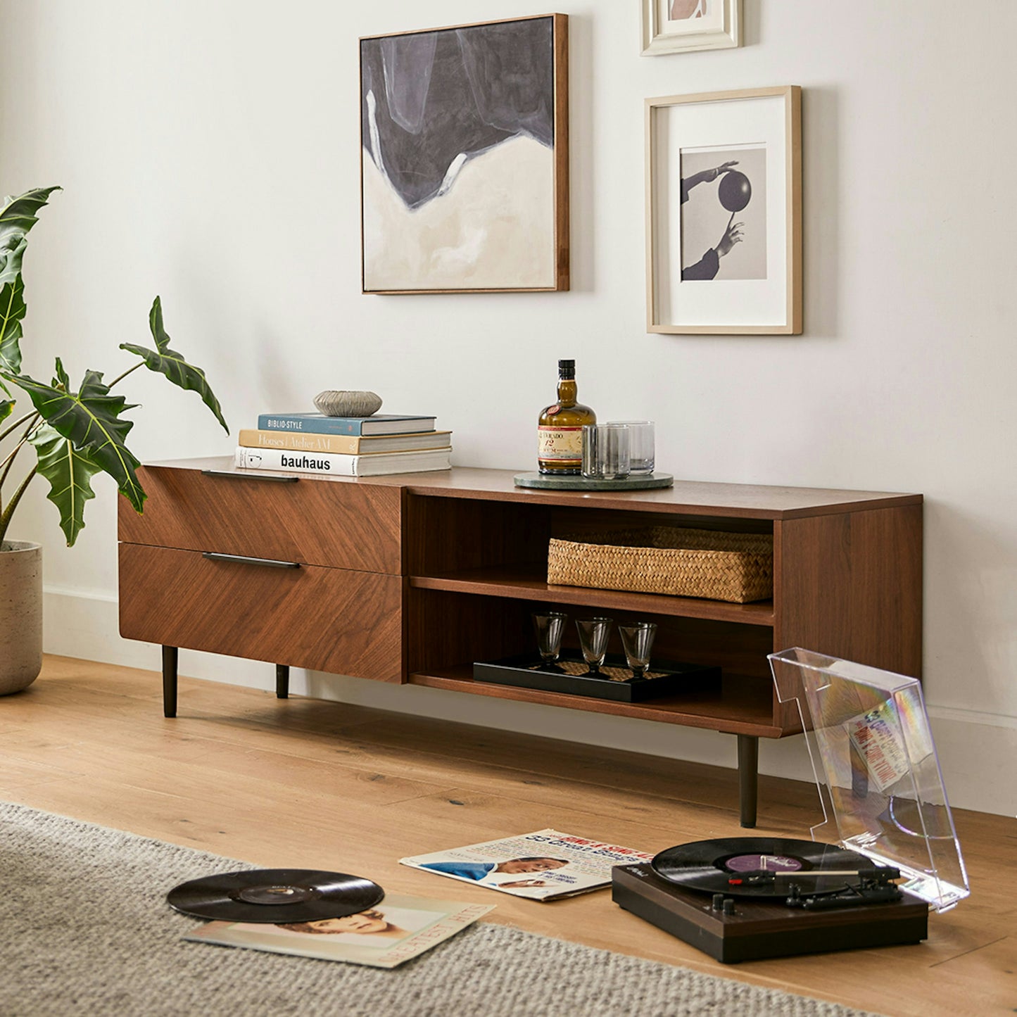 Wooden TV Cabinet with Drawer for Media Unit