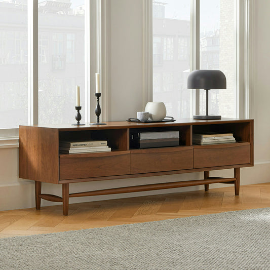 Solid Wood TV Cabinet with Drawer for Media Unit
