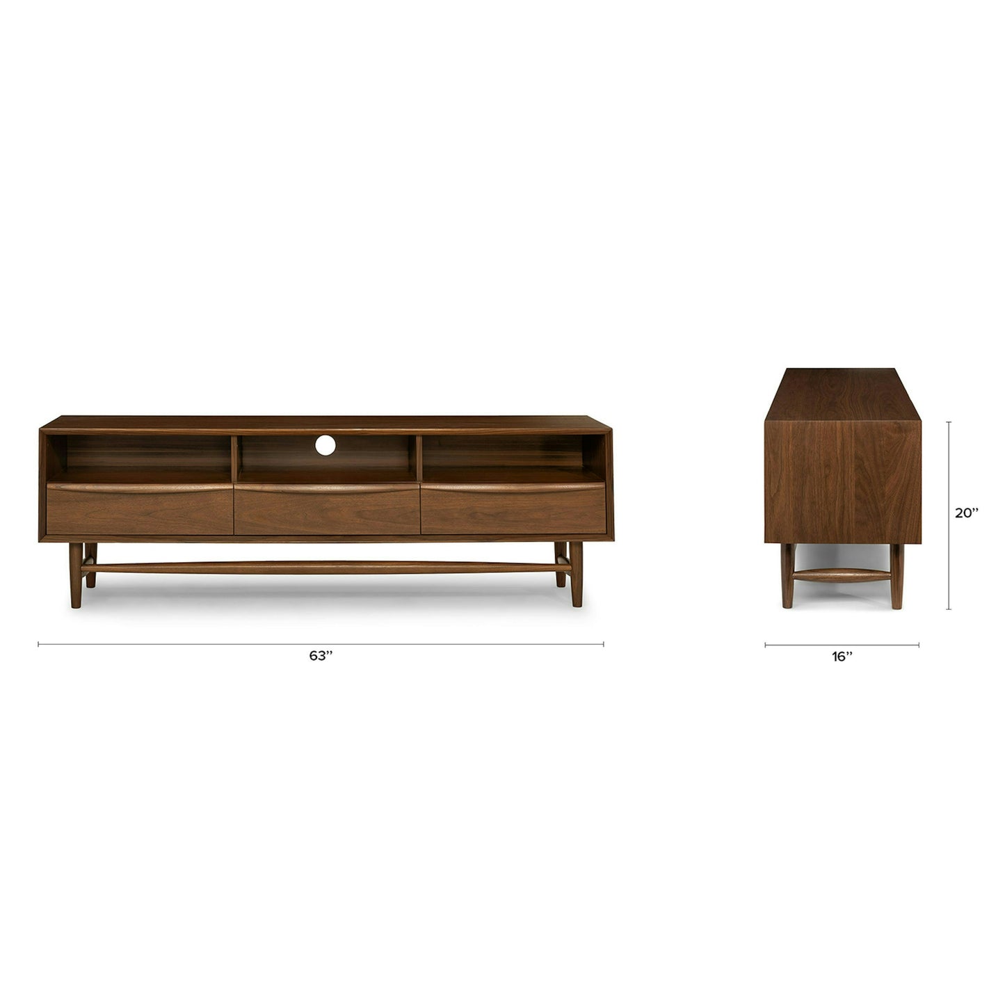 Solid Wood TV Cabinet with Drawer for Media Unit