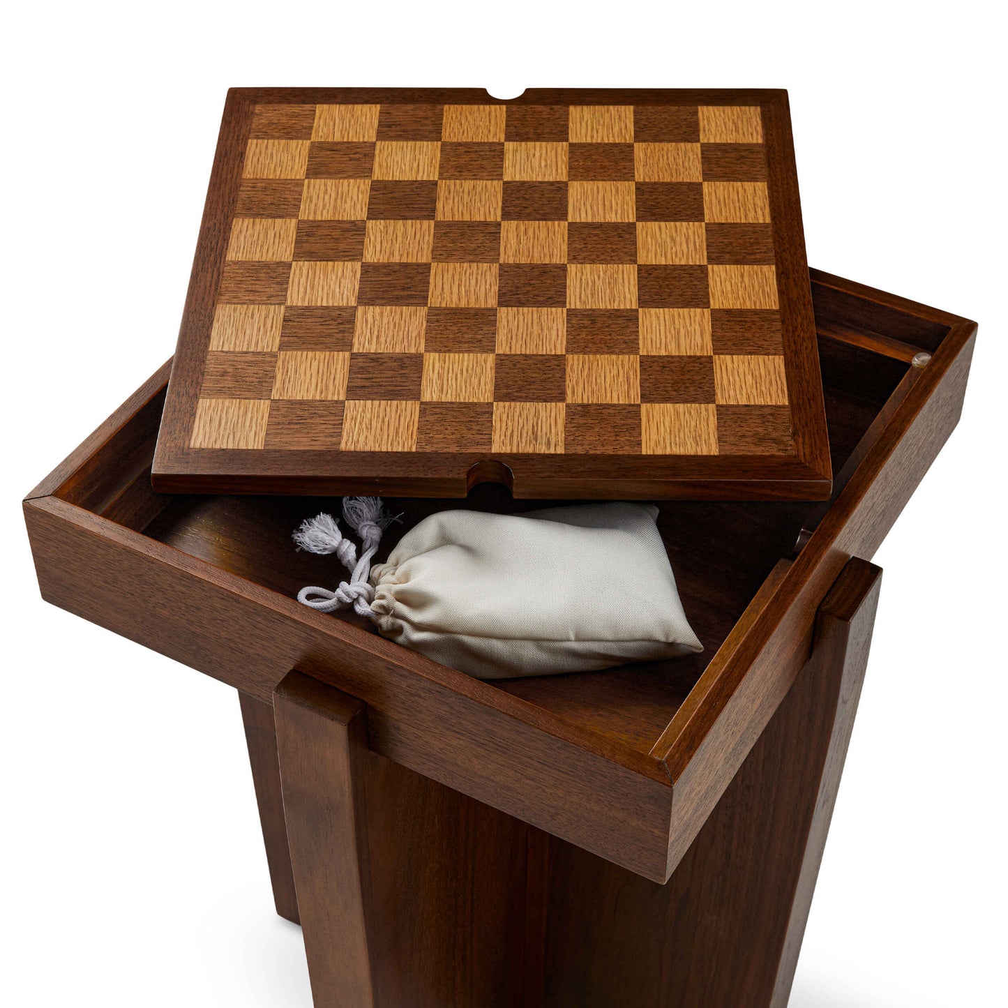 Wooden Chess Board Side Table with Storage