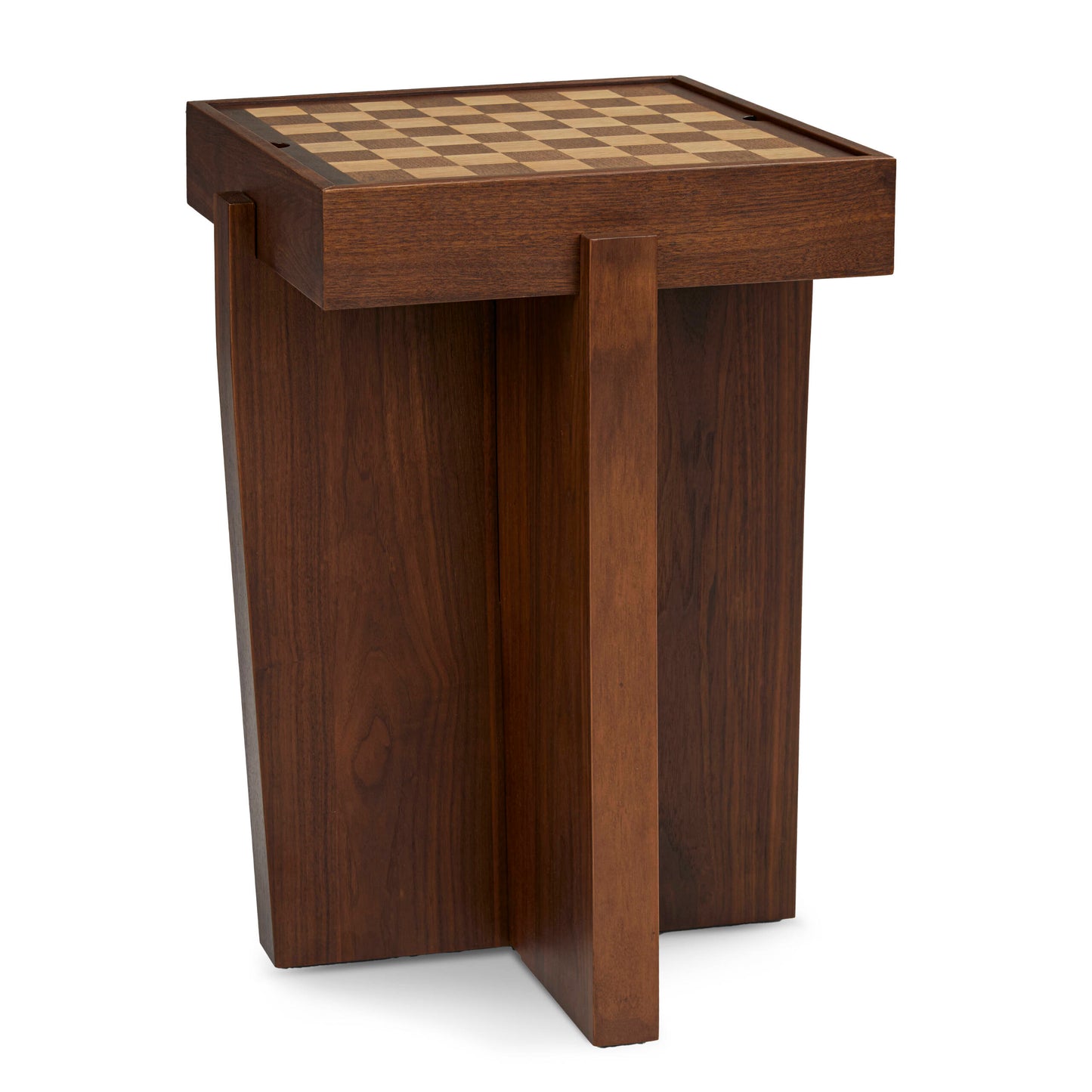 Wooden Chess Board Side Table with Storage