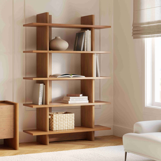 Wooden Bookshelf for Living Room in Natural Finish