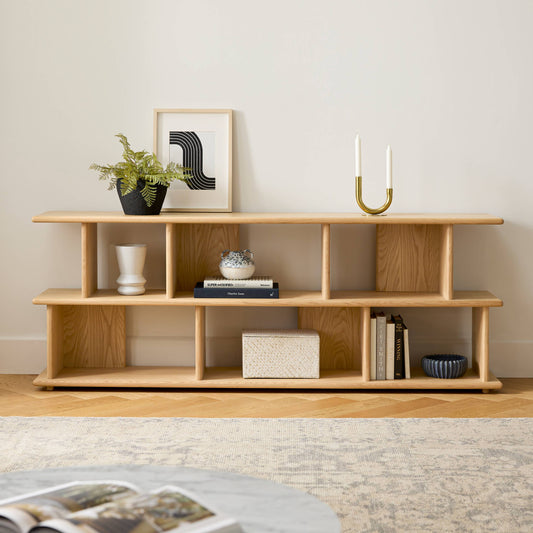 Wooden Low-Profile Bookshelf for Living Room