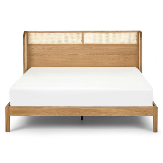 Wooden King Size Bed with Rattan Design for Bedroom