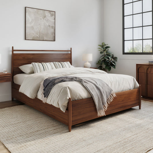Solid Wood Queen Size Bed with Storage Drawers in Walnut Finish
