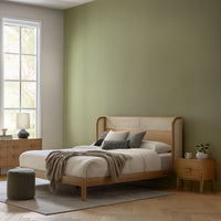 Wooden King Size Bed with Rattan Design for Bedroom
