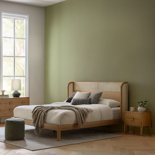 Wooden King Size Bed with Rattan Design for Bedroom