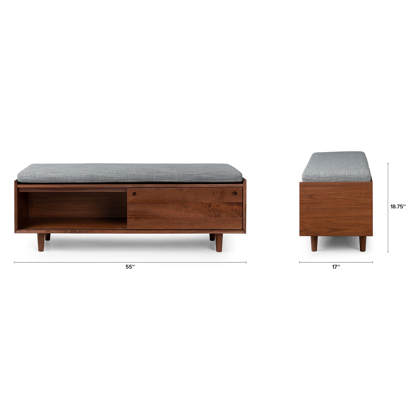 Solid Wood Upholstered Storage Bench with Sliding Doors
