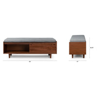 Solid Wood Upholstered Storage Bench with Sliding Doors