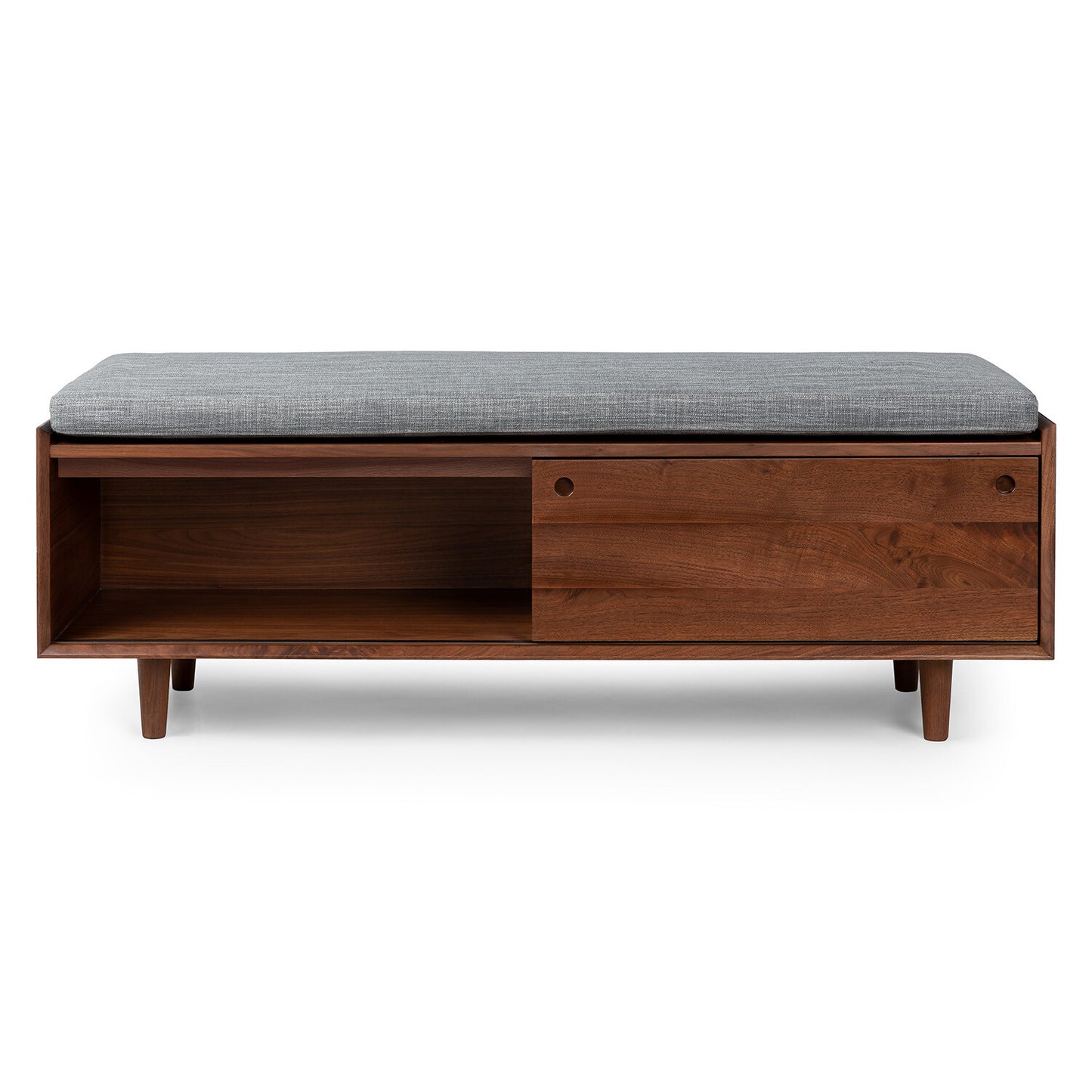 Solid Wood Upholstered Storage Bench with Sliding Doors