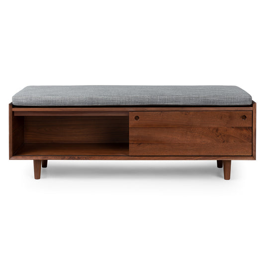 Solid Wood Upholstered Storage Bench with Sliding Doors