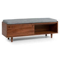 Solid Wood Upholstered Storage Bench with Sliding Doors