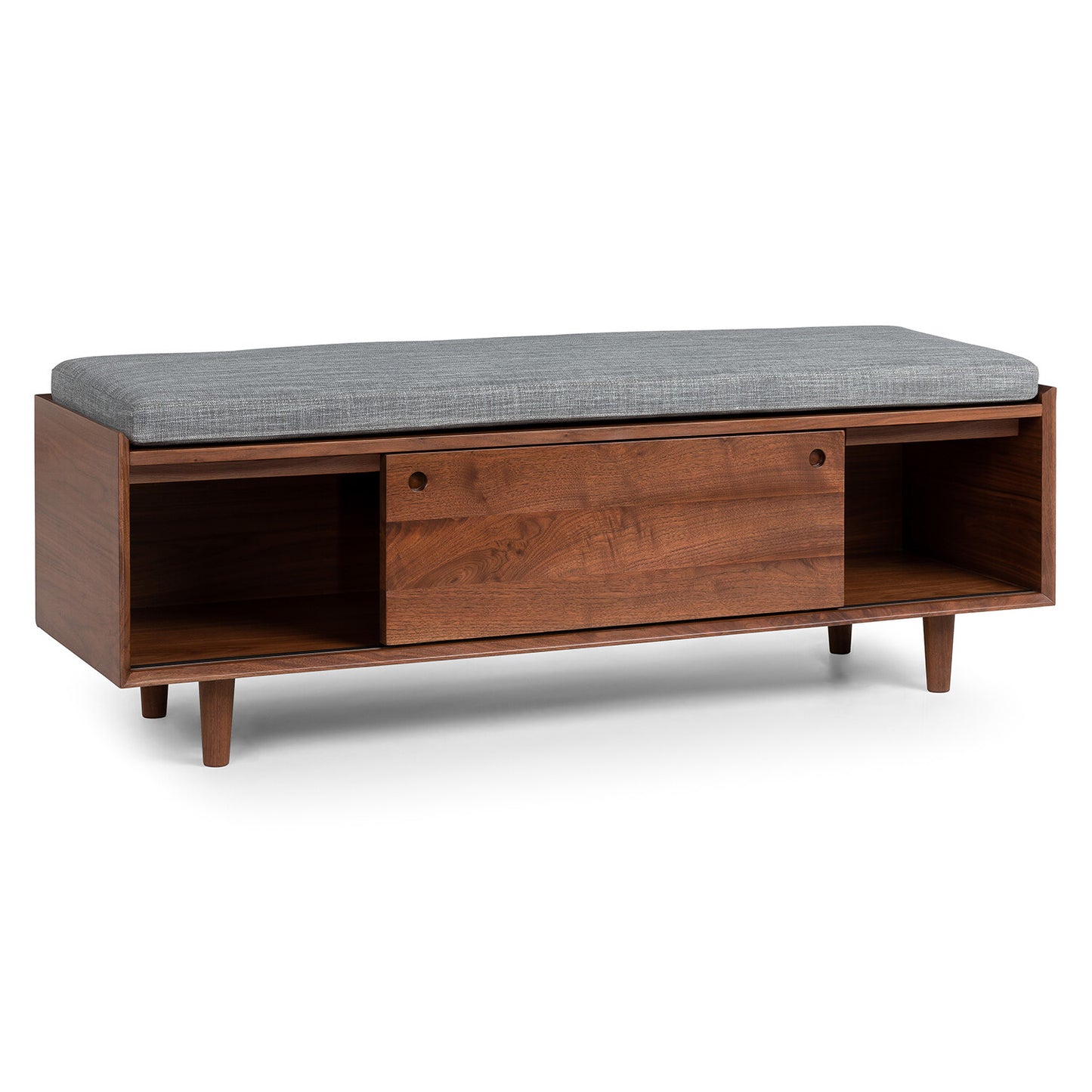 Solid Wood Upholstered Storage Bench with Sliding Doors