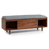Solid Wood Upholstered Storage Bench with Sliding Doors