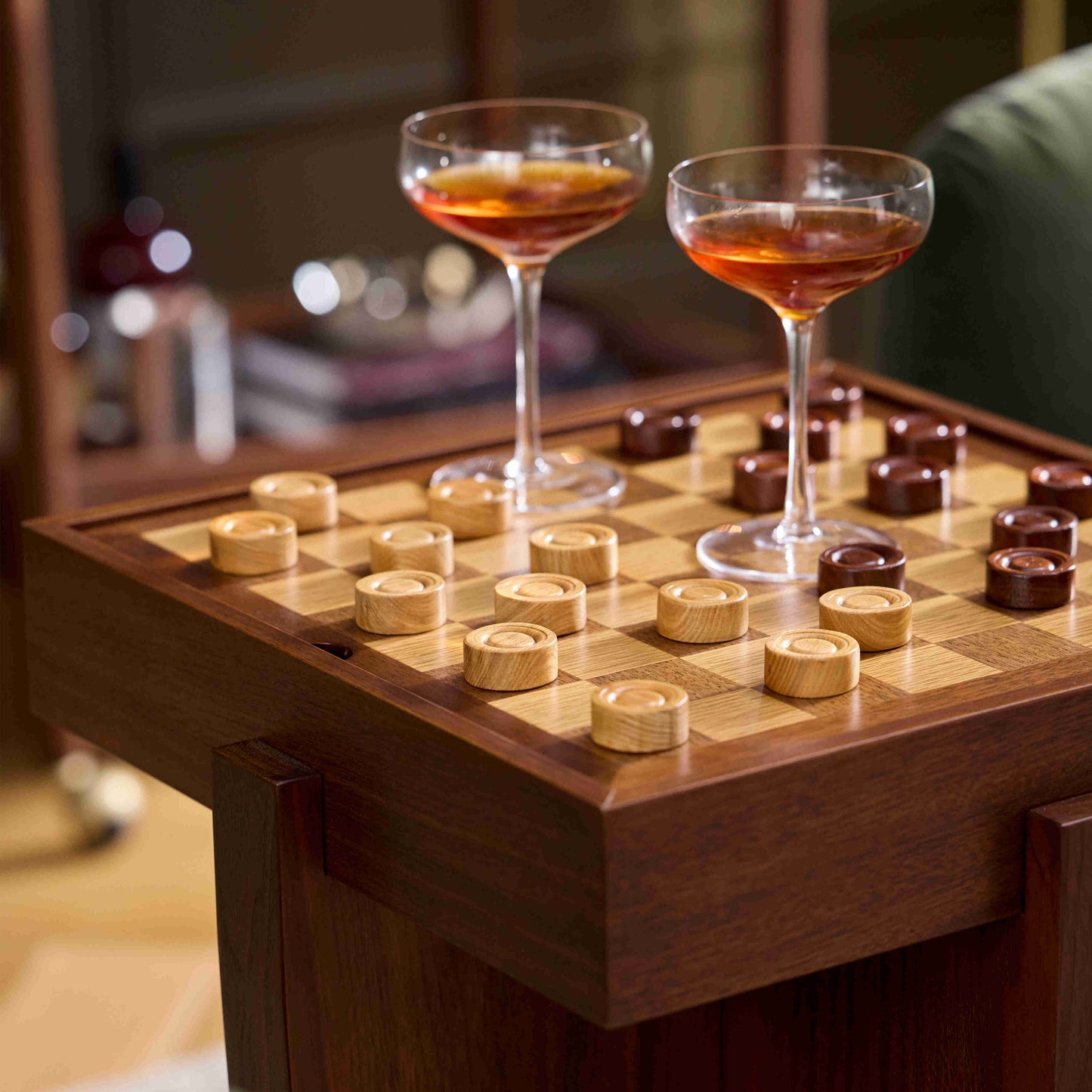 Wooden Chess Board Side Table with Storage